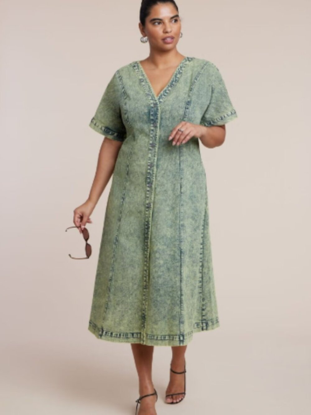 ELOQUII Denim dress, plus size, midi, rare green acid wash, size 26 NWT